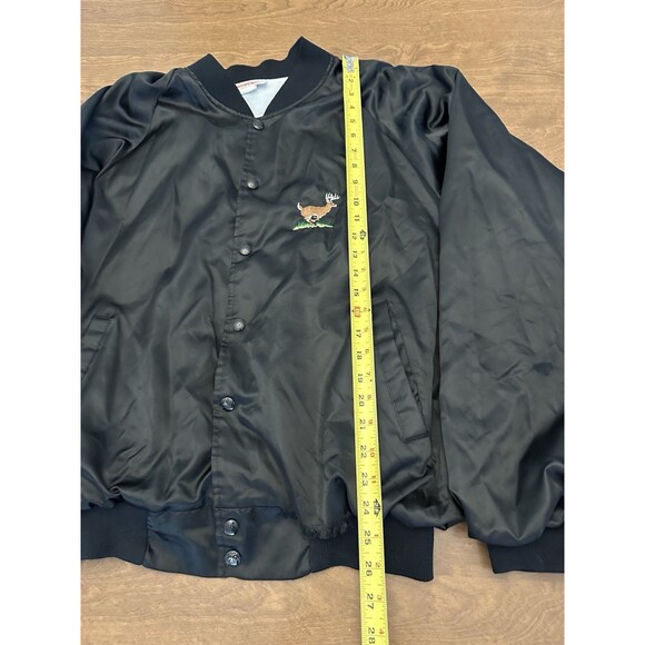 Hartwell Jacket Mens XL Black Nylon Satin Bomber Embroidered Deer Hunter Vintage - Picture 5 of 15